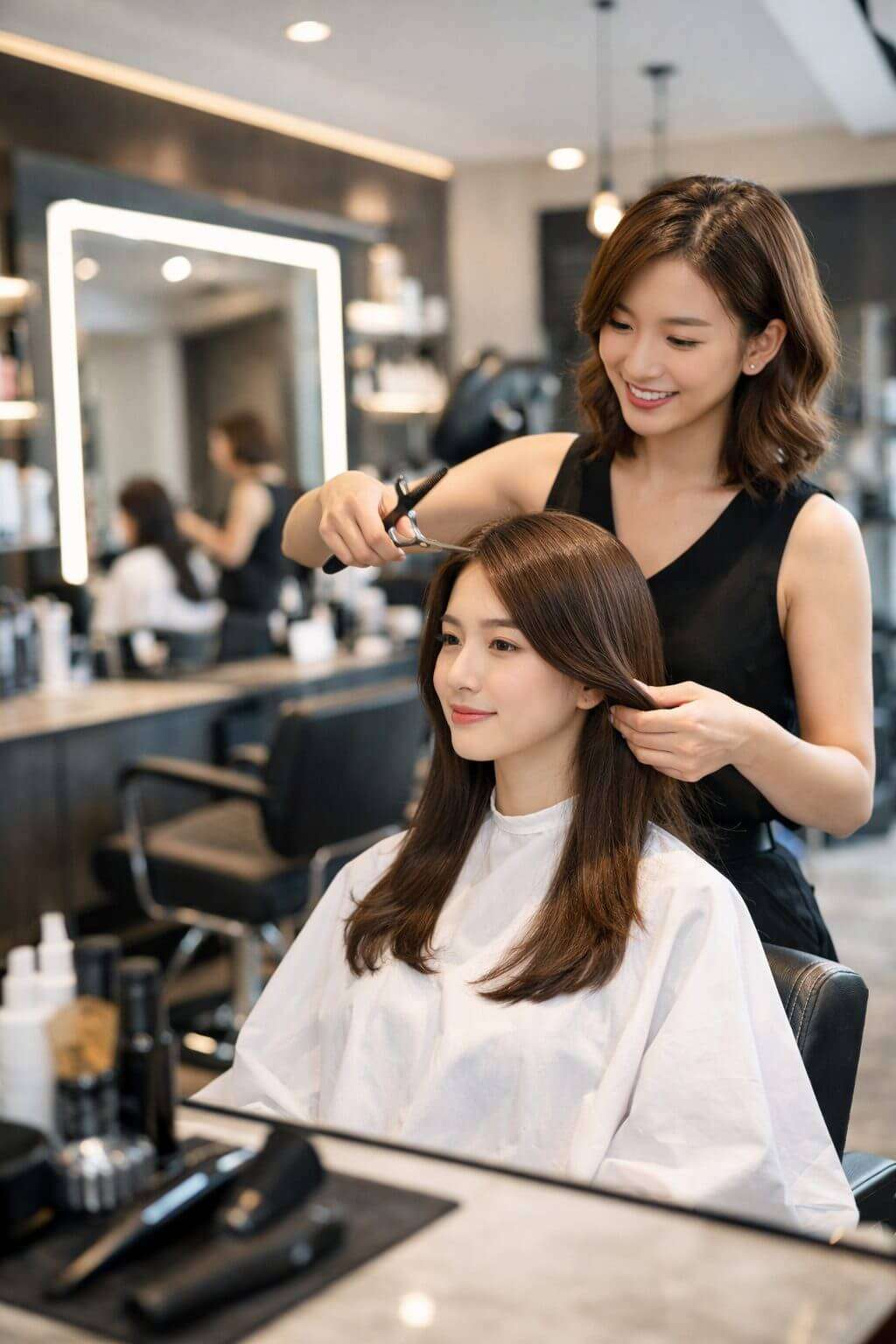 HAPPYHAIR 板橋埔墘店設計師 Faye 進行縮毛矯正髮質評估